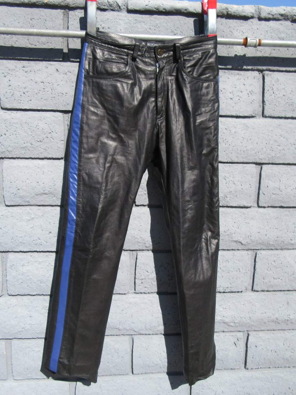 Kookie Blue Stripe Black Genuine Leather Pants Men's Size 30
